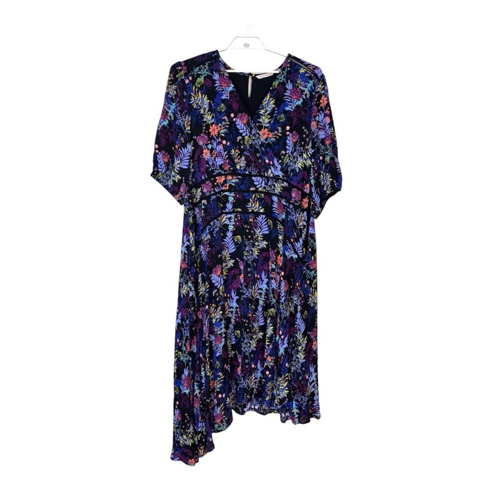 Soft Surroundings Florencia Dress Black Floral Midi Asymmetrical Hem Sz 18